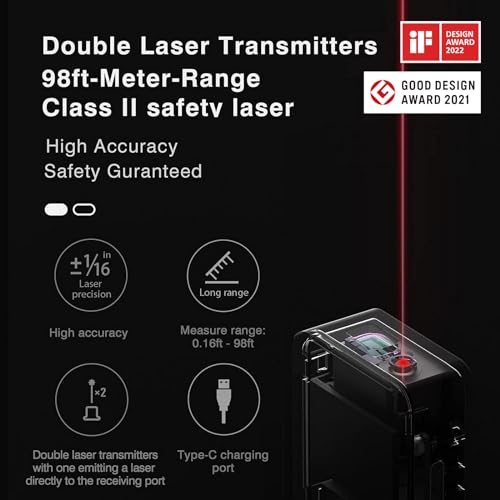 HOTO Laser Measuring Tool, Pocket-Size 98Ft Digital Laser Tape Measure ±2mm Accuracy, USB-C Rechargeable, OLED Display, Ft/M/in Unit Conversion, Real-time Data Sync, Cool Gadgets for Men & Home Use|B09156YD8P