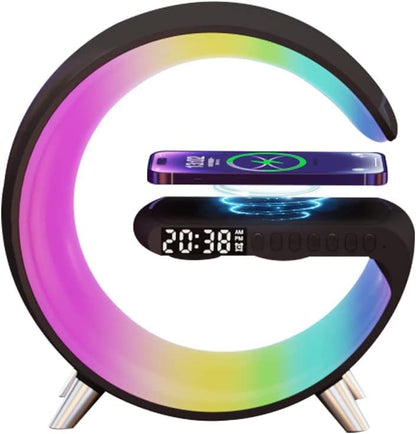 BKDRL Bluetooth Speaker Wireless Charger with Portable Small Mini Speaker,Wireless Atmosphere Lamp,Multifunctional RGB Night Light Alarm Clock & Charging Station,App Control (Black) (ZORAST-803)|B0C3QQ3T8V