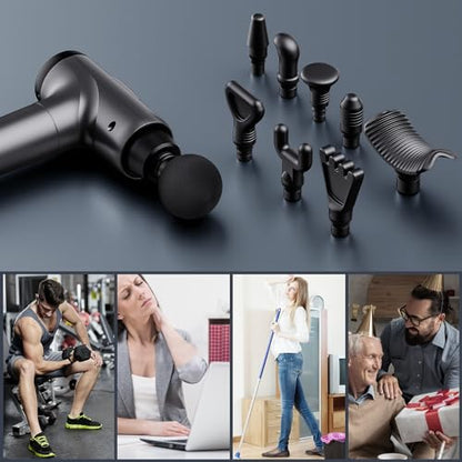 Massage Gun Deep Tissue, Handheld Electric Muscle Massager, High Intensity Percussion Massage Device for Pain Relief with 9 Attachments & 30 Speed(Grey)|B08TLWYKLS
