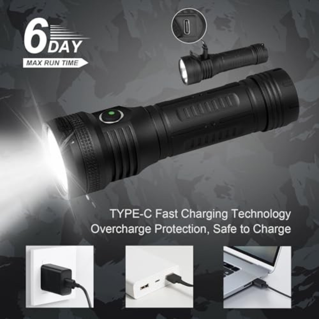 Tactical High Lumen Flashlight (6 Modes / Type-C)